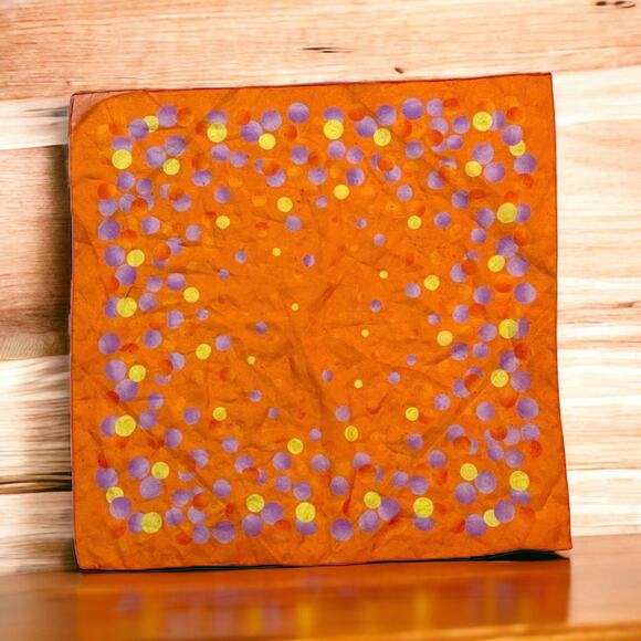 Polka Dot Scarf Mid‎ Century Modern Orange Sheer Circles Square Geometric Granny - Picture 2 of 4